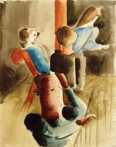 Grupo de cuatro con mujer sentada de Oskar Schlemmer